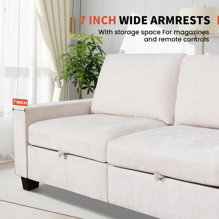 88'' W Upholstered Hidden Storage Sofa with Reversible Cushions & Removable Cover Chenille Loveseat