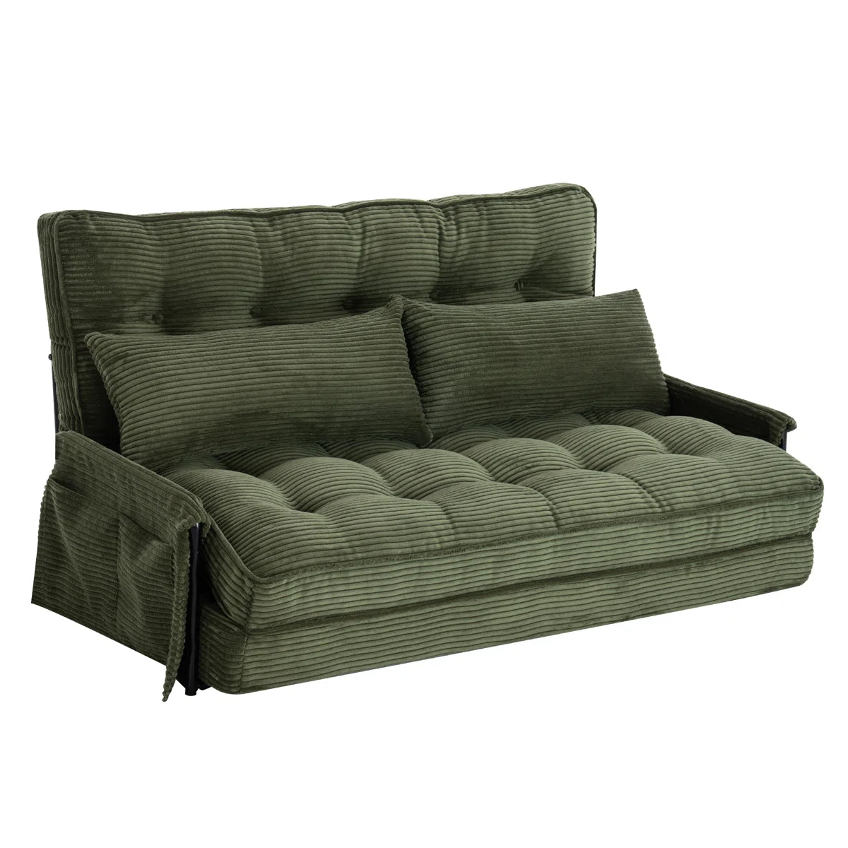 Adjustable Convertible Foldable Corduroy Sleeper Sofa Floor Bed With 2 Pillows
