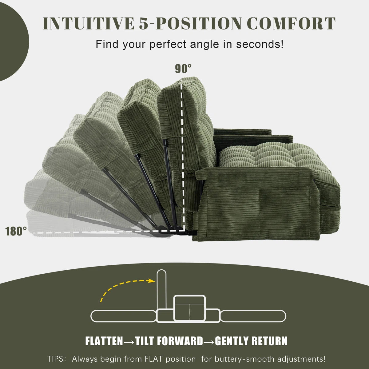 Adjustable Convertible Foldable Corduroy Sleeper Sofa Floor Bed With 2 Pillows