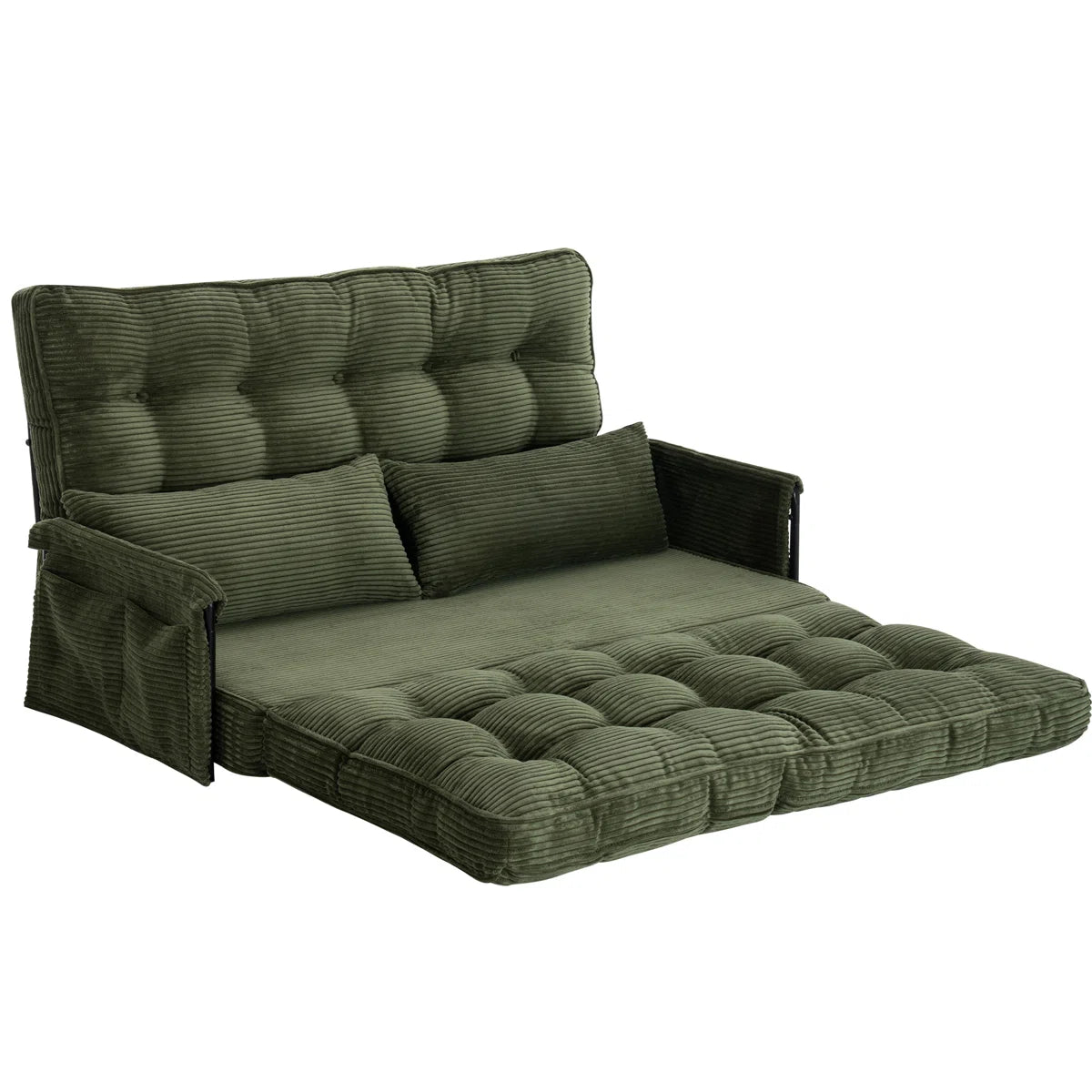 Adjustable Convertible Foldable Corduroy Sleeper Sofa Floor Bed With 2 Pillows