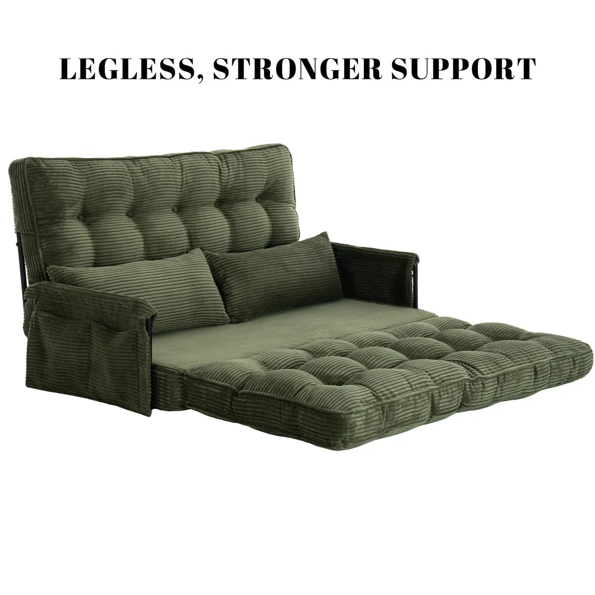 Adjustable Convertible Foldable Corduroy Sleeper Sofa Floor Bed With 2 Pillows