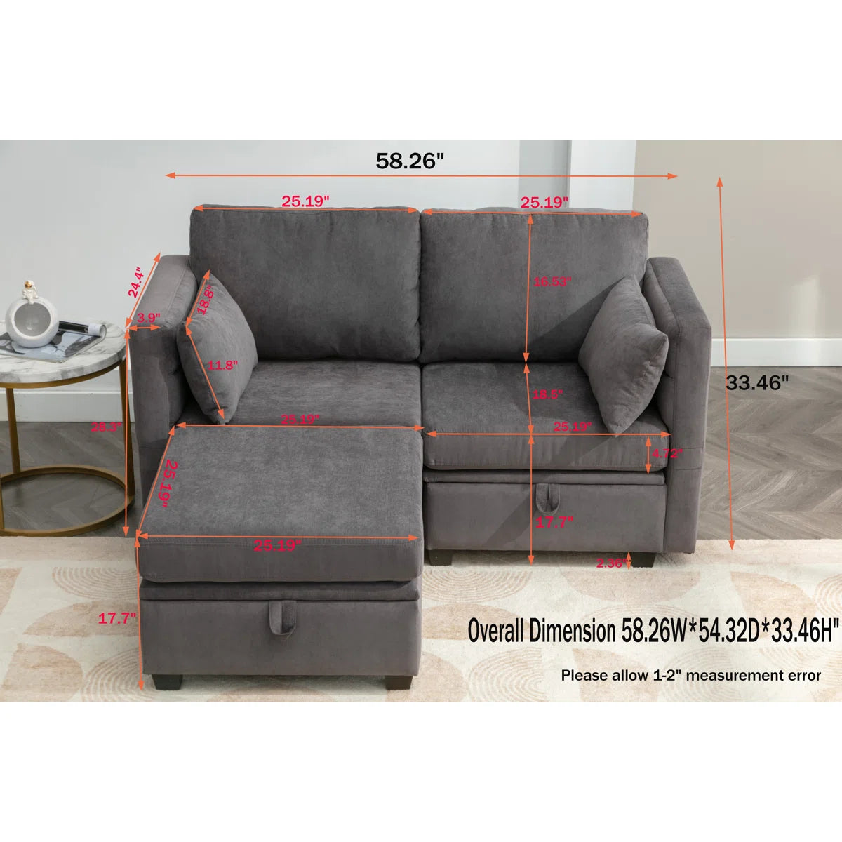 Toxi 58.26" Upholstered Loveseat with Ottoman