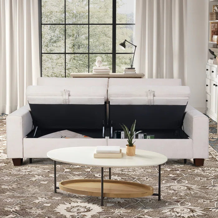 88'' W Upholstered Hidden Storage Sofa with Reversible Cushions & Removable Cover Chenille Loveseat