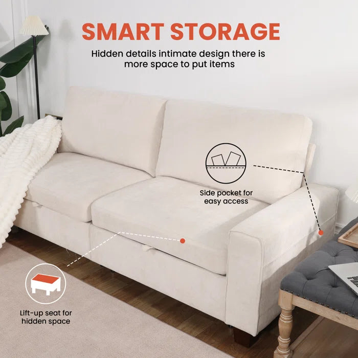 88'' W Upholstered Hidden Storage Sofa with Reversible Cushions & Removable Cover Chenille Loveseat