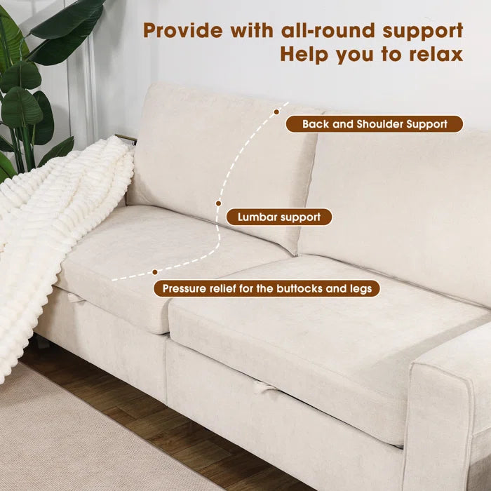 88'' W Upholstered Hidden Storage Sofa with Reversible Cushions & Removable Cover Chenille Loveseat