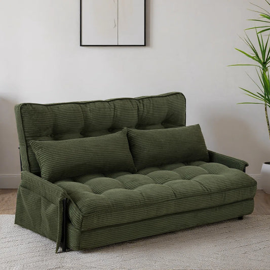 Adjustable Convertible Foldable Corduroy Sleeper Sofa Floor Bed With 2 Pillows