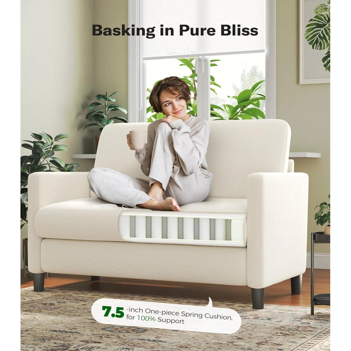 Jekayla Mini Teddy Fleece Sofa 50.99 "Square Armrest with Pocket Spring