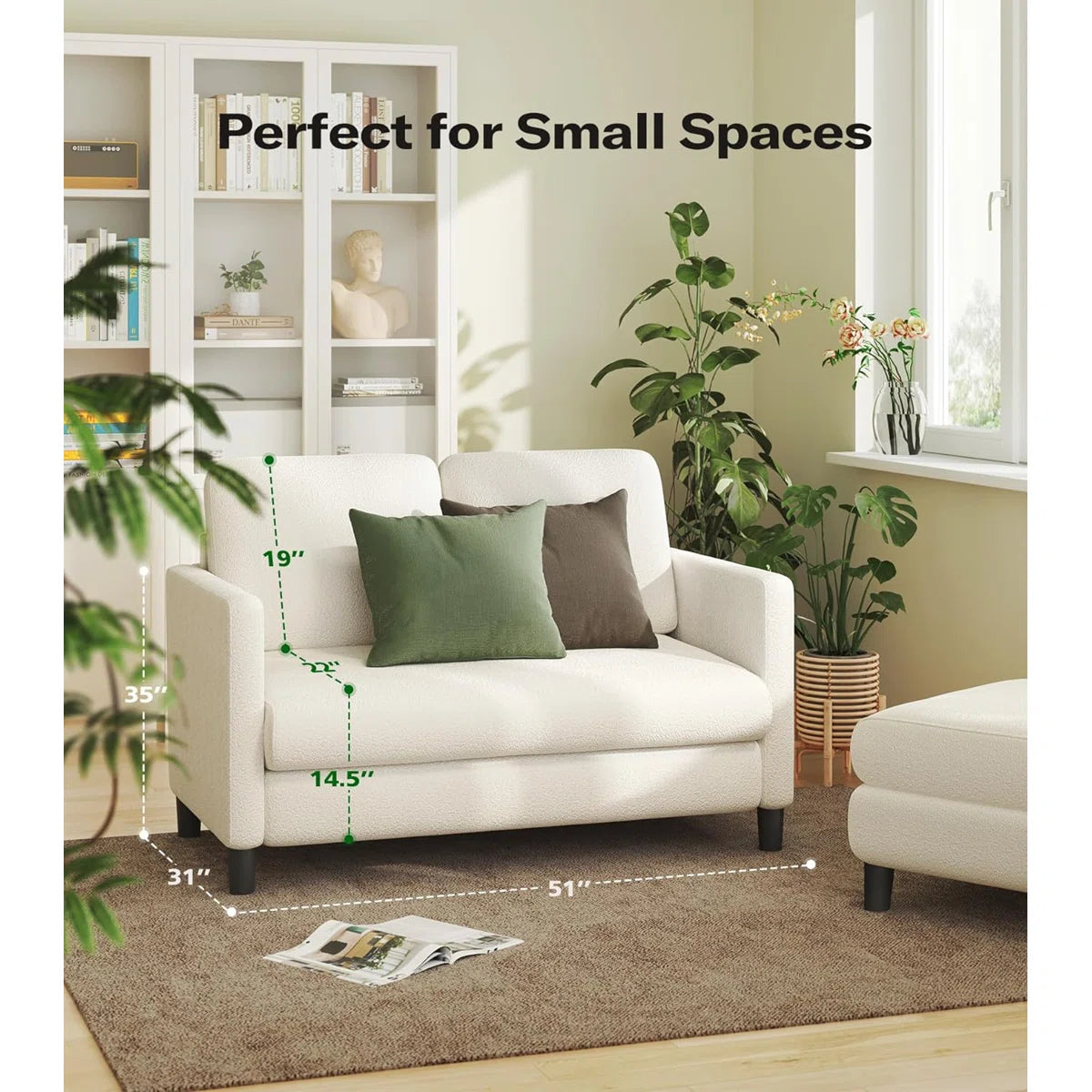 Jekayla Mini Teddy Fleece Sofa 50.99 "Square Armrest with Pocket Spring