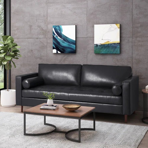 Purtell 82.25" Faux leather Square Arm Sofa