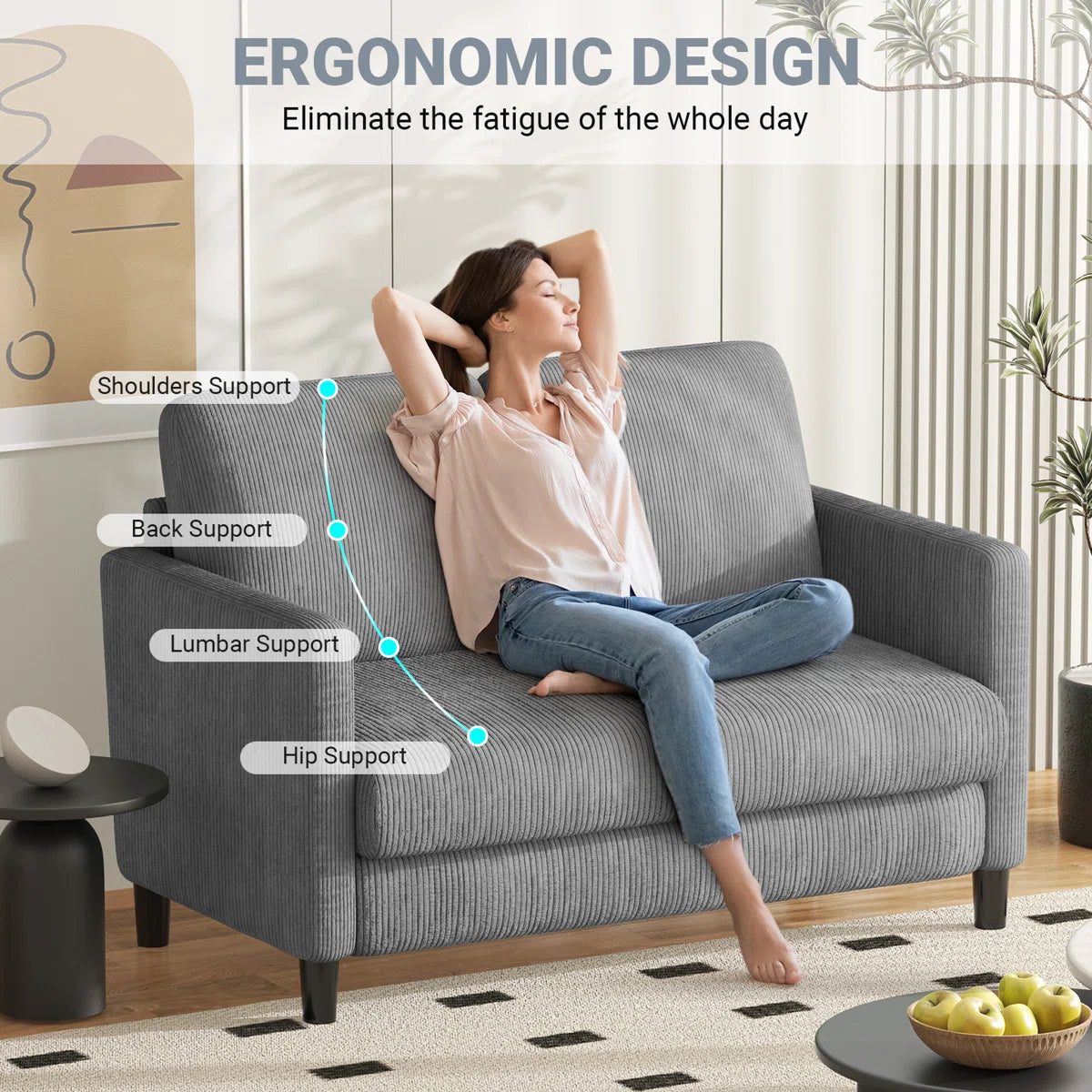 Small 2 seat 48" corduroy sofa, Comfy Sofa Couch with Spring Cushion