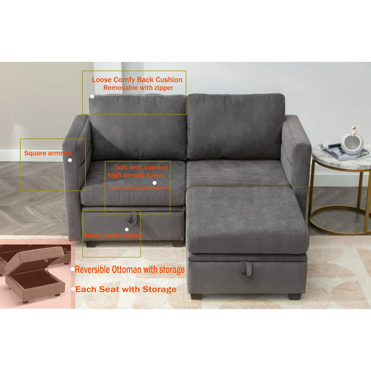Toxi 58.26" Upholstered Loveseat with Ottoman